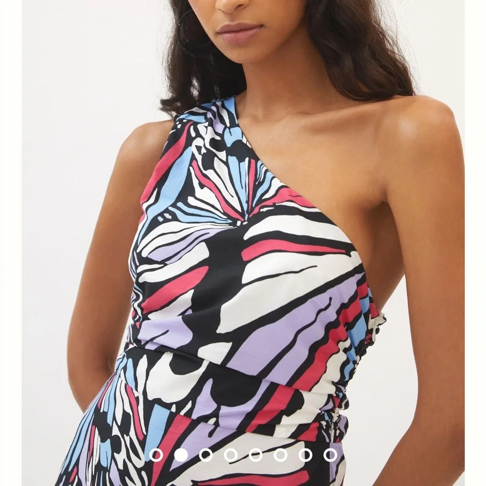 Anthropologie Maeve One-Shoulder Printed Midi Dress Size 6 - Picture 3 of 7